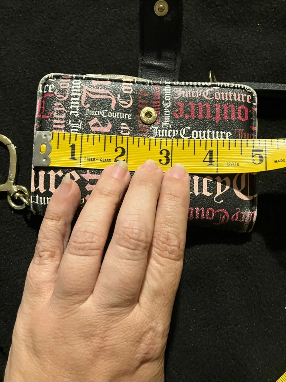 Juicy Couture Gothic Monogram Bifold Wallet Pink Black Heart Charm Y2K Style
